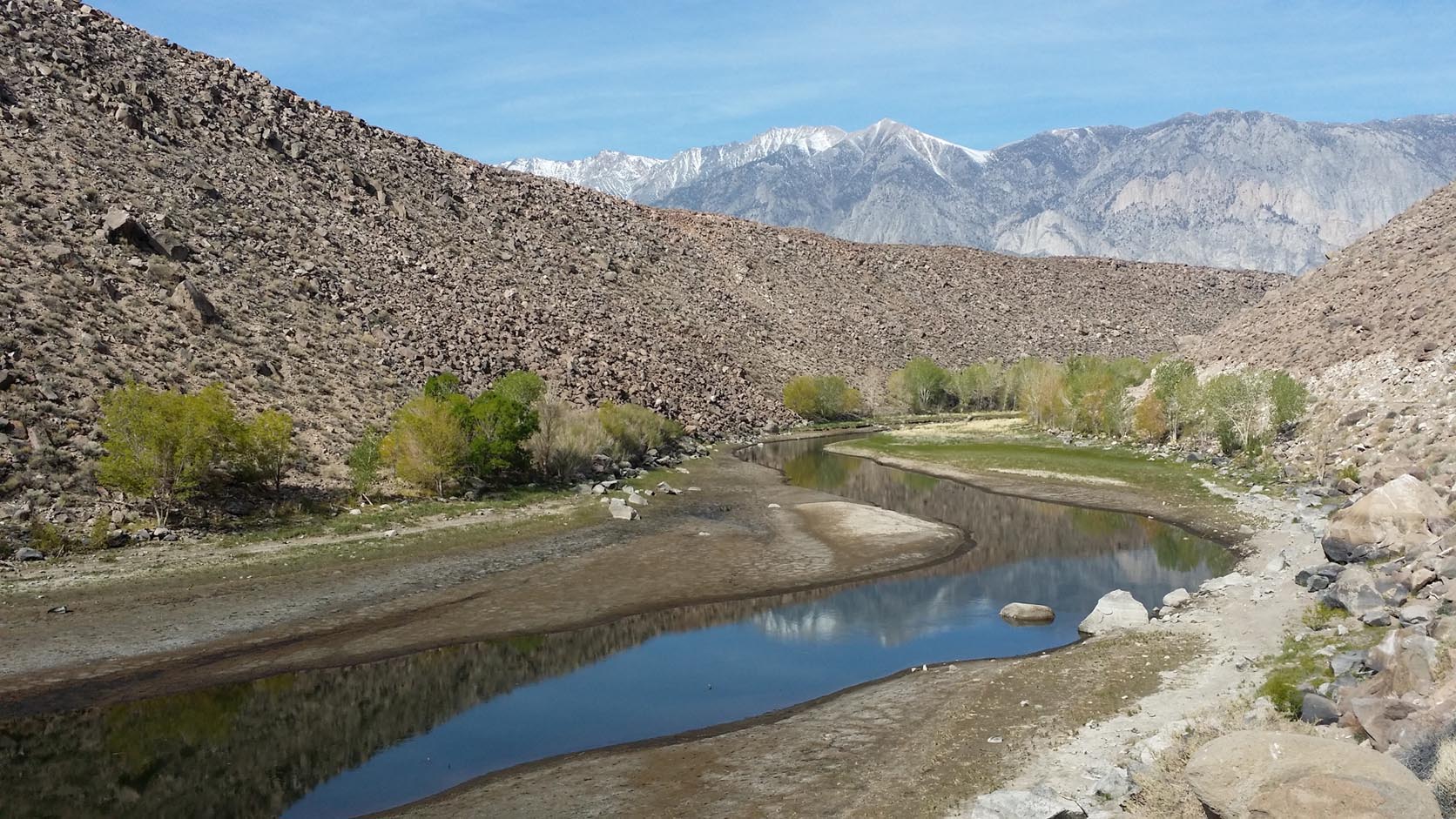 From Jim L. a view of the shrinking Ownes River above Pleasant Valley Reservoir 4/11/2015