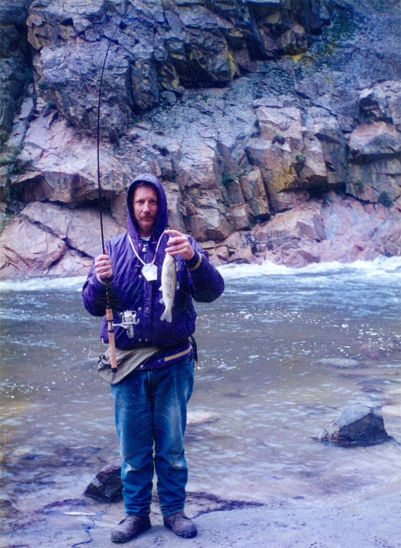 Breakwall Darryl nails a dandy rainbow trout at Kern River near Johnsondale Bridge 1996