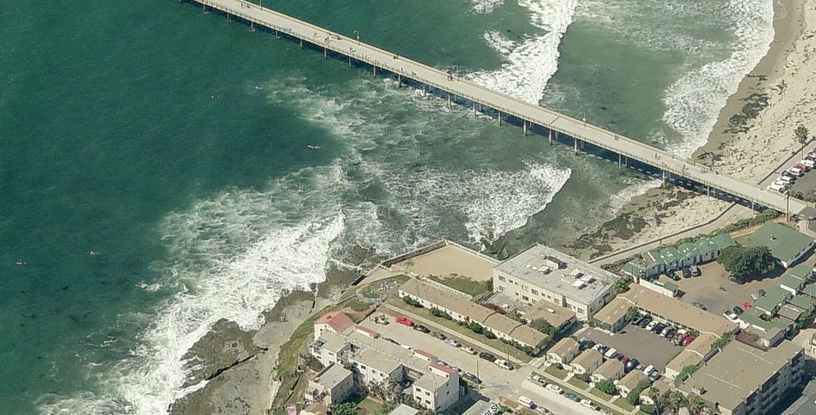 Ocean Beach Pier in San Diego as seen from the https://maps.live.com birdseye view.