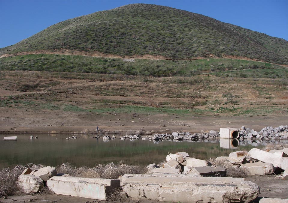 The water level is so low at Diamond Valley Lake that all of the artificial structure in Third Cove is now exposed 2/26/2009.