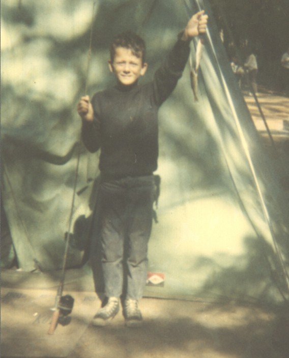 Mike Dufish and his first fish from the Merced River in Yosemite Valley 1964