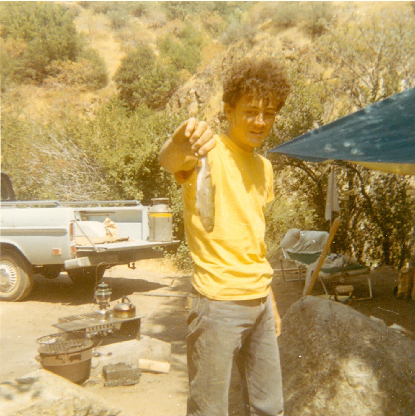 Mike Dufish caught the biggest trout living at the time in South Fork Kaweah River ca. 1972