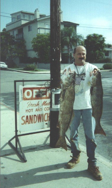 Dufish caught a 15-9 and a 9-8 white seabass at Opaleye Point in Palos Verdes, a third released was around 6 pounds 8/24/1998