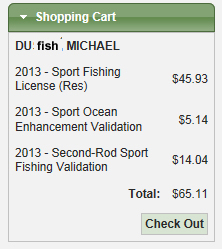 Price for a 2013 fishing license 1/2/2013  