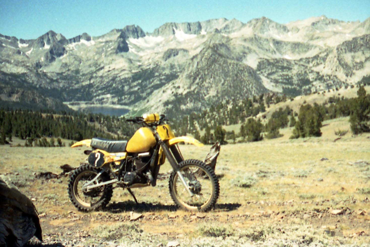 My 1981 YZ465 on Coyote Ridge near Bishop, South Lake in the background 7/1987