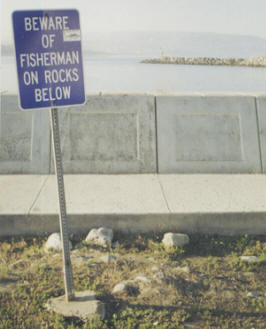 King Harbor bonito fishermen with their bubble fly rigs are so crazy Redondo Beach  had to erect this sign to warn unsuspecting tourists.