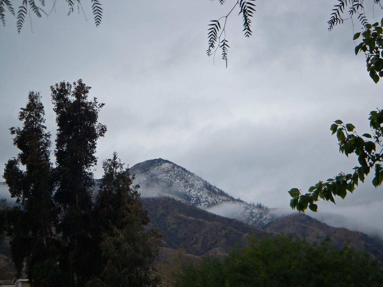 Trabuco Peak got snow, as seen from my front lawn 3/3/2021