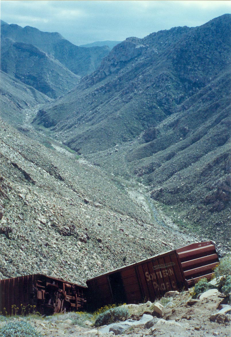 Boxcars fell off Carrizo Gorge Railroad 3/1999