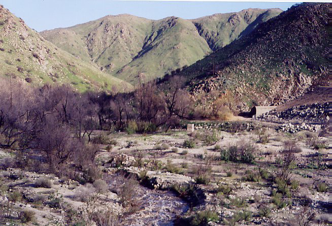 View of outlet of Corona Lake Dam flooding, 01/2005