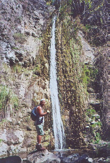 Hiker James at bottom of waterfall in Falls Canyon near Trabuco Canyon, 3/17/2004