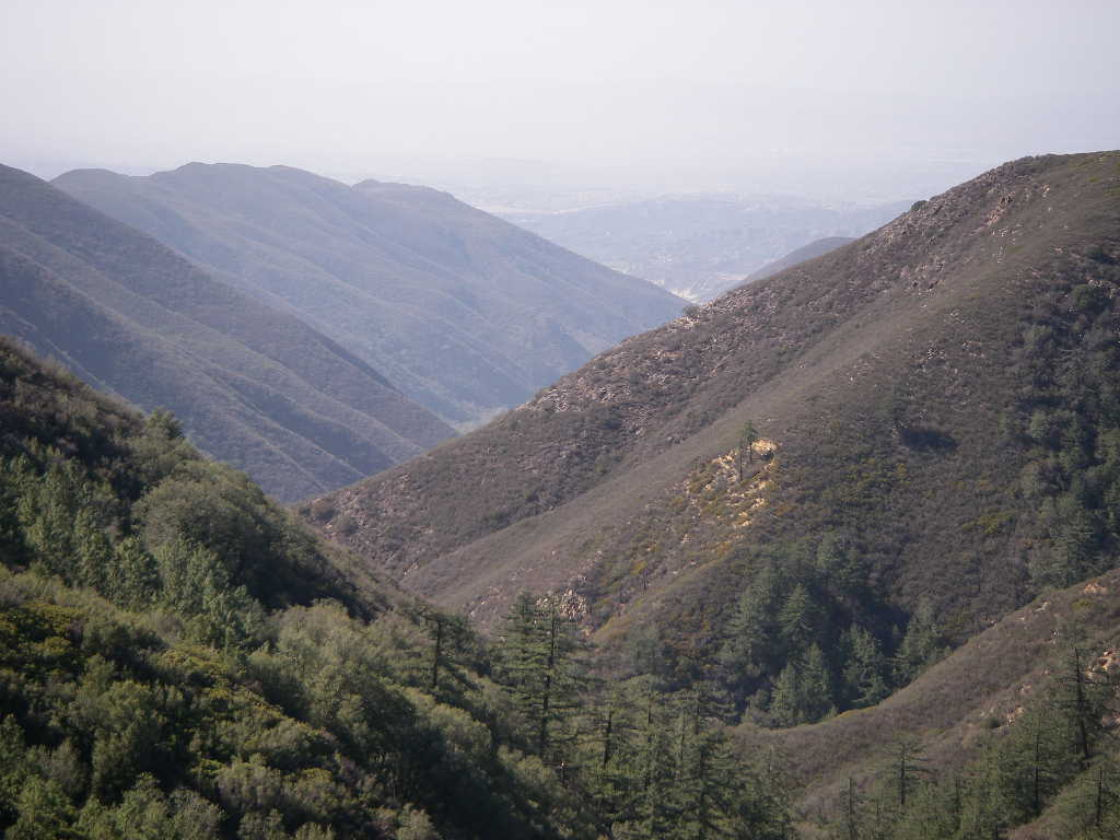 View west into Trabuco Canyon. Santiago Fire burn area in the distance. Santa Ana Mountains motorcycle ride 11/12/2007
