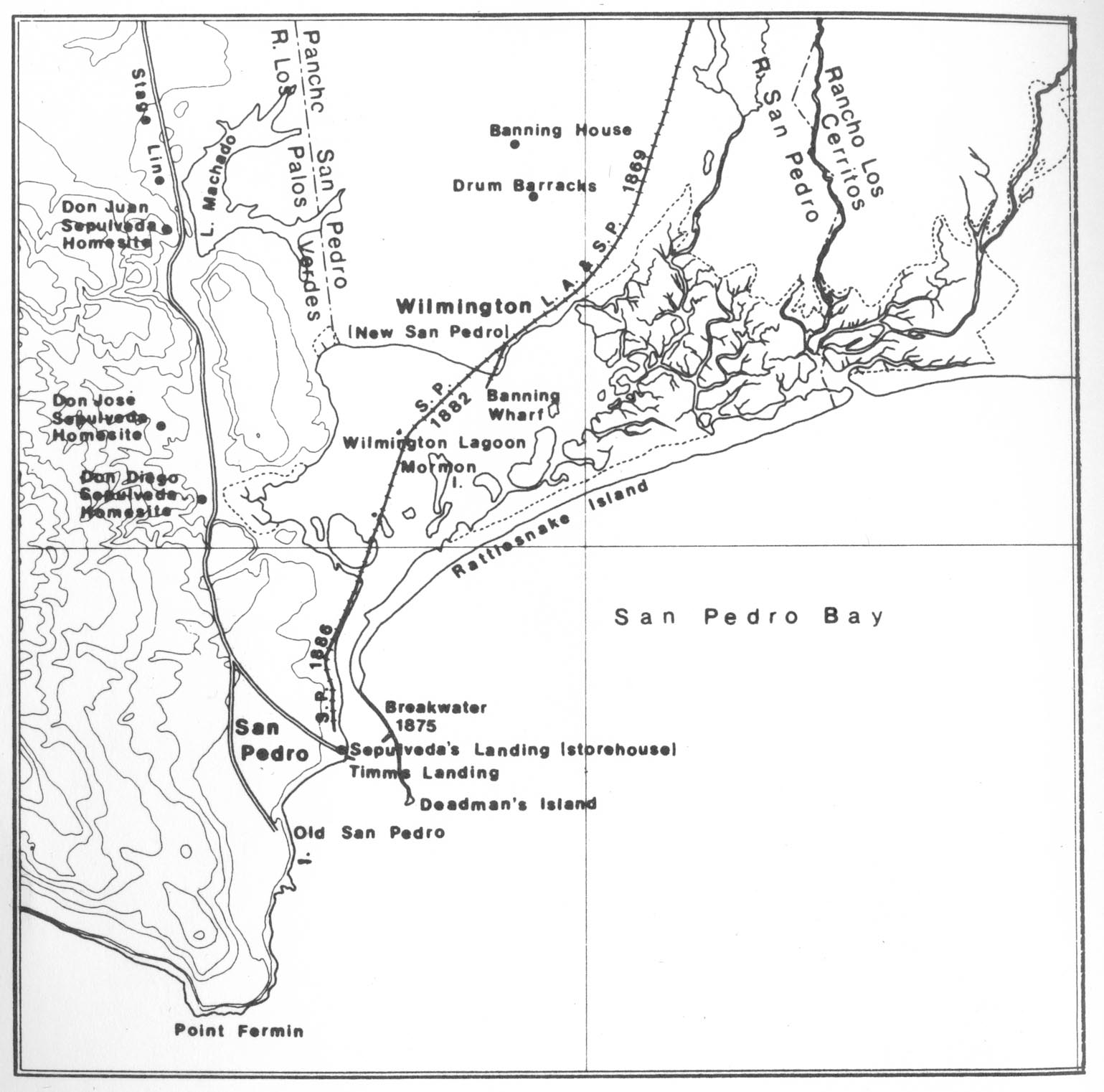 Map of Los Angeles Harbor ca 1885