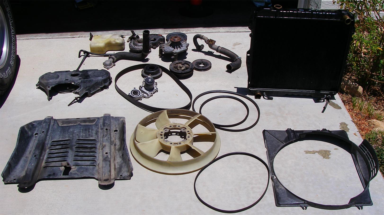 All the stuff that needs to be disassembled for a timing belt job 6/8/2010.