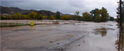 Panorama of Temescal Creek flowing over Temescal Canyon Road after storms 12/22/2010