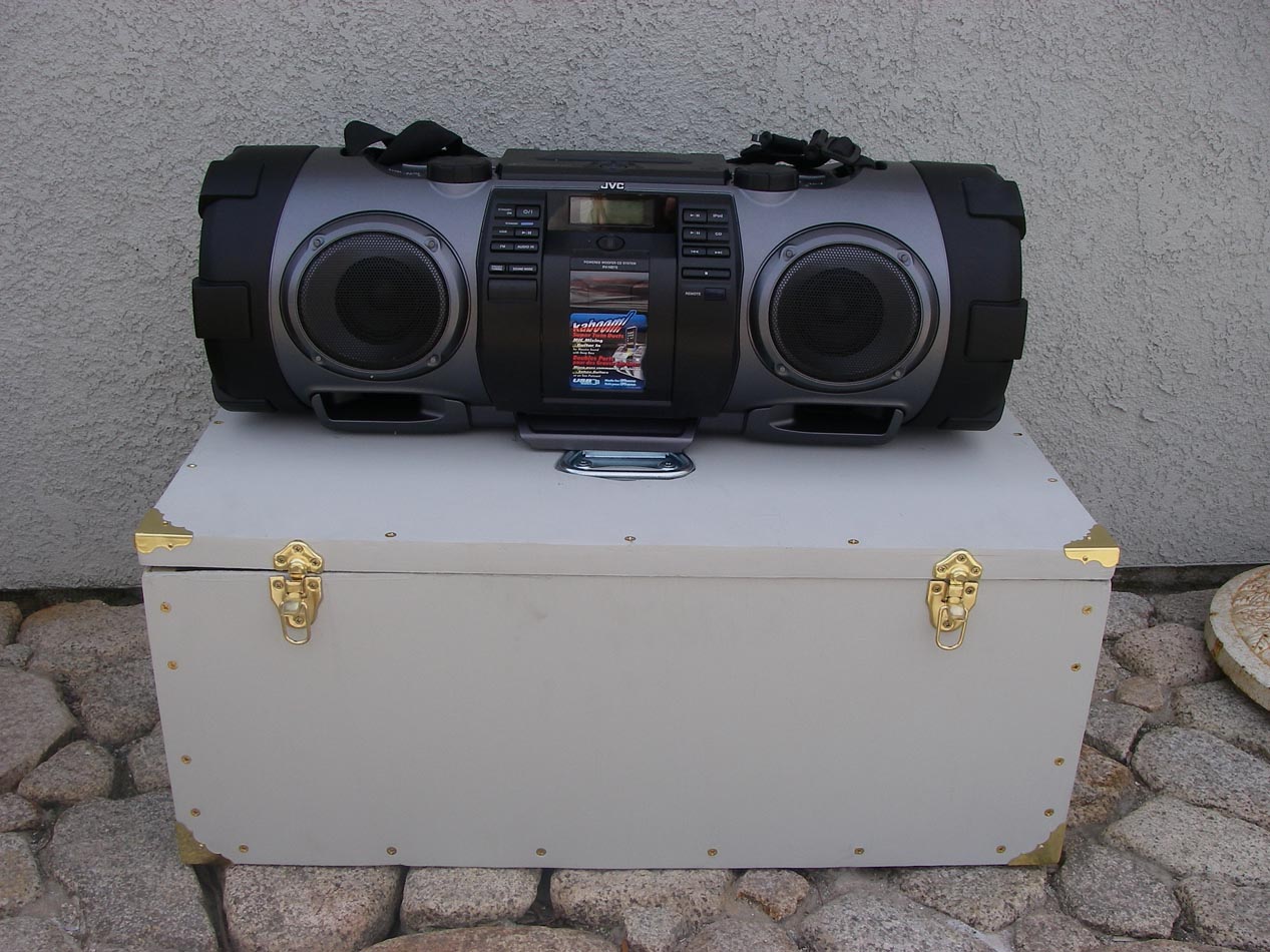 JVC Kaboom sits atop the custom carrying case I built for it 4/5/2012
