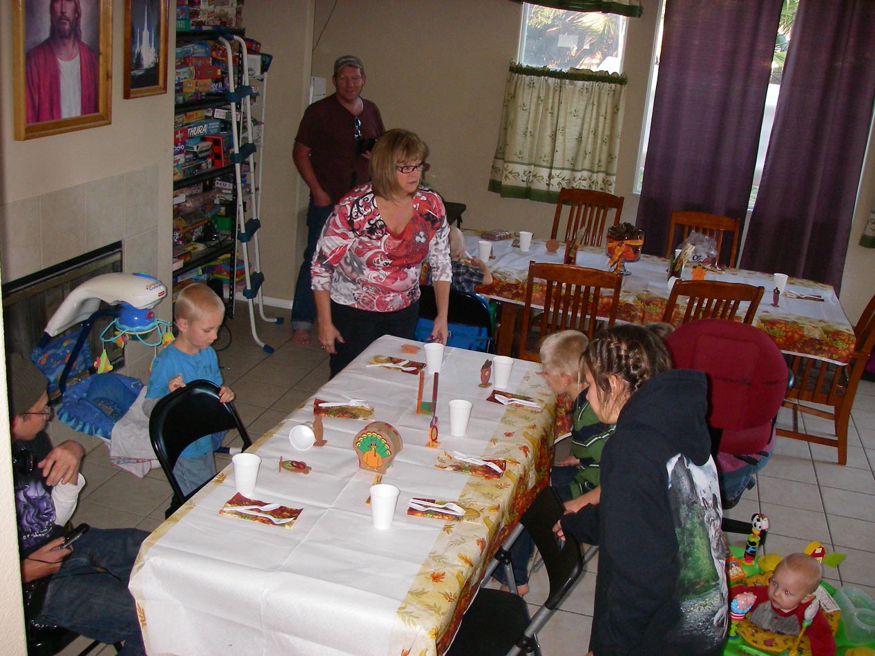 Tables are set for Thanksgiving dinner at Denay's house 11/22/2012