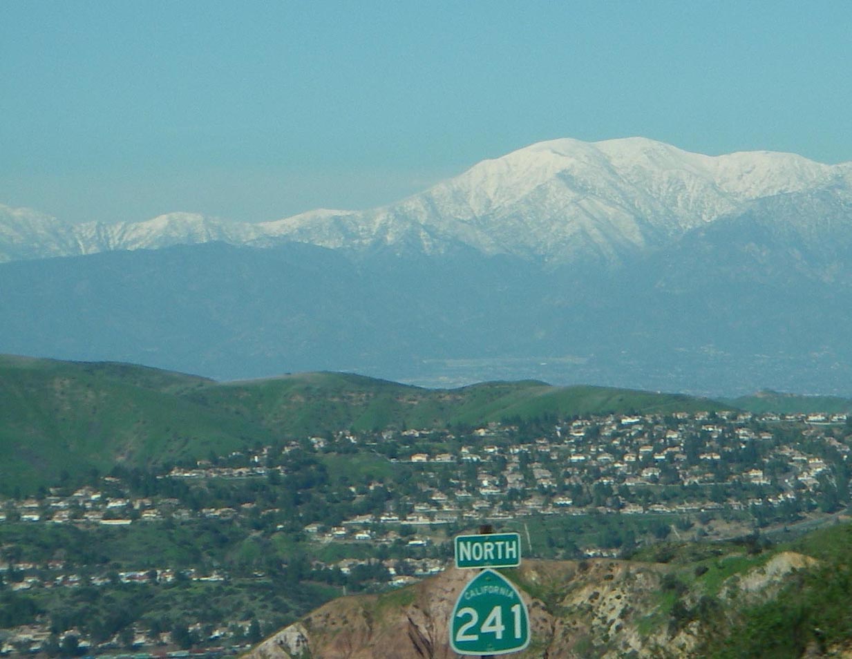 Mt. Baldy from through the windshield along the 241 toll road 2/7/2019