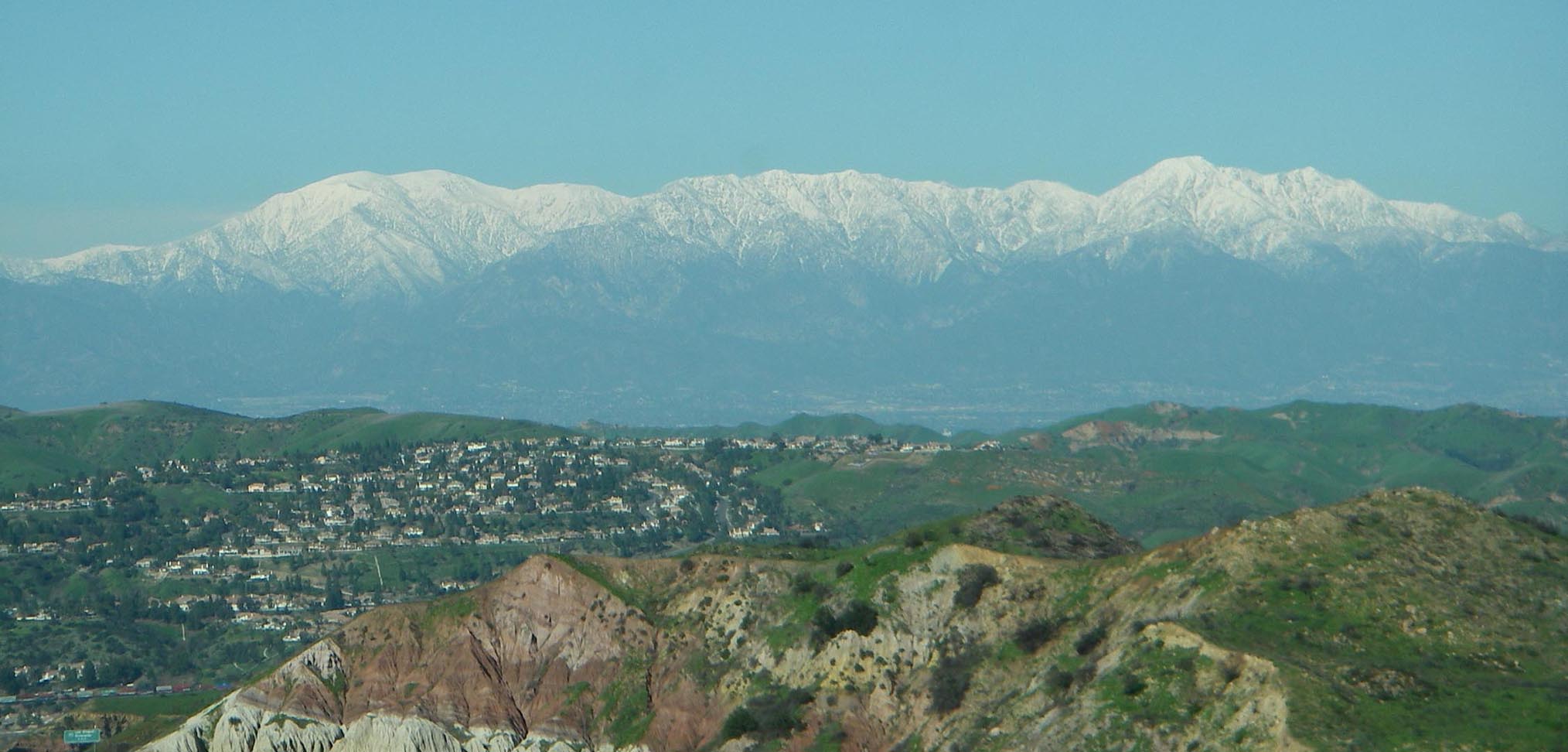 San Gabriel Mountains with Yorba Linda through the windshield along the 241 toll road 2/7/2019