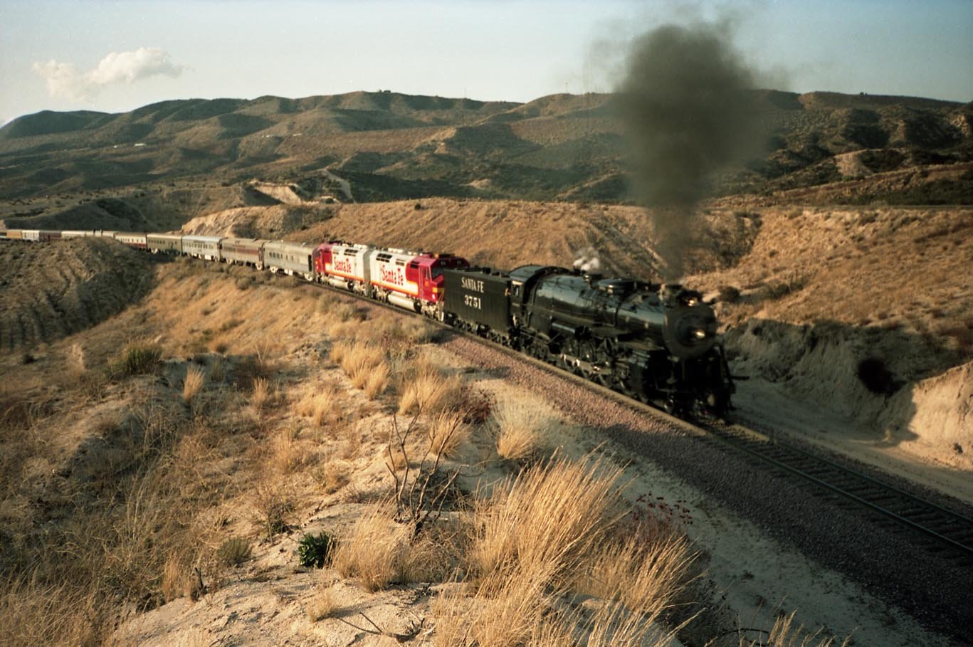 Santa Fe 3751 Steam Train over Cajon Pass 12/1991